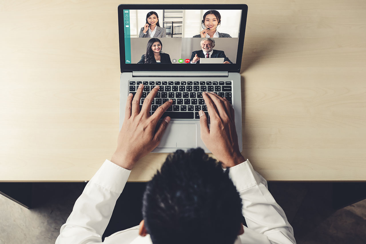 Video call business people meeting on virtual workplace or remot