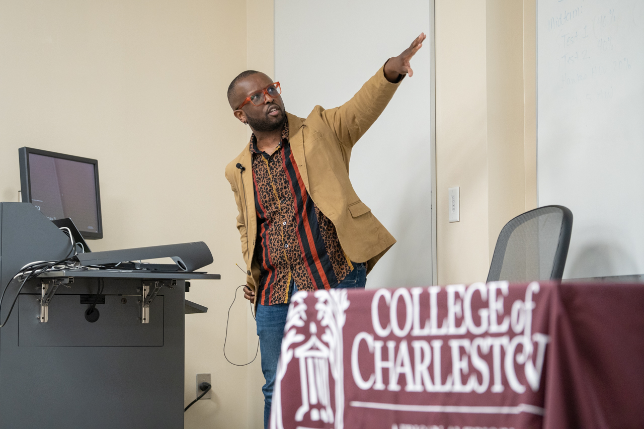 Dr. Antron Mahoney speaks at the College of Charleston 