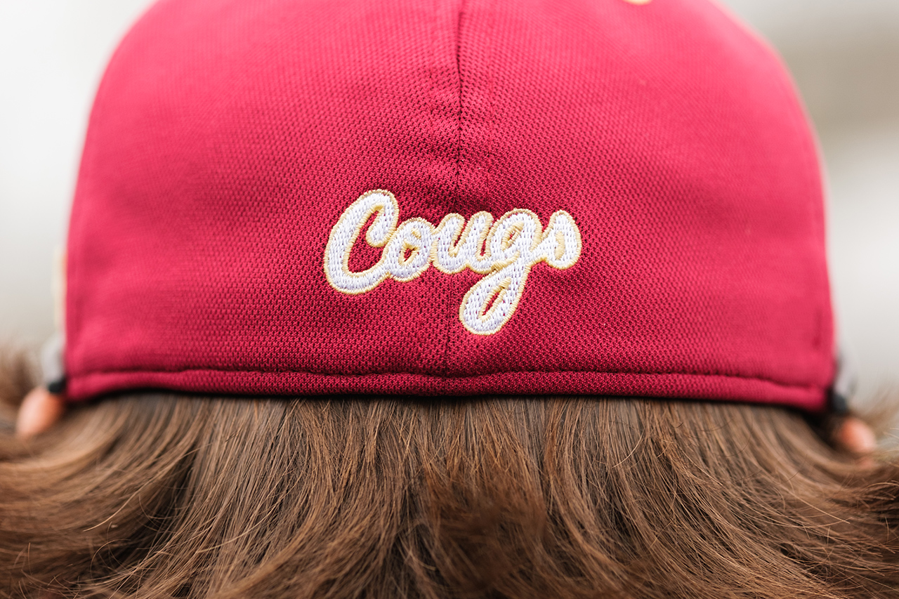 back of college of Charleston baseball cap that reads Cougs