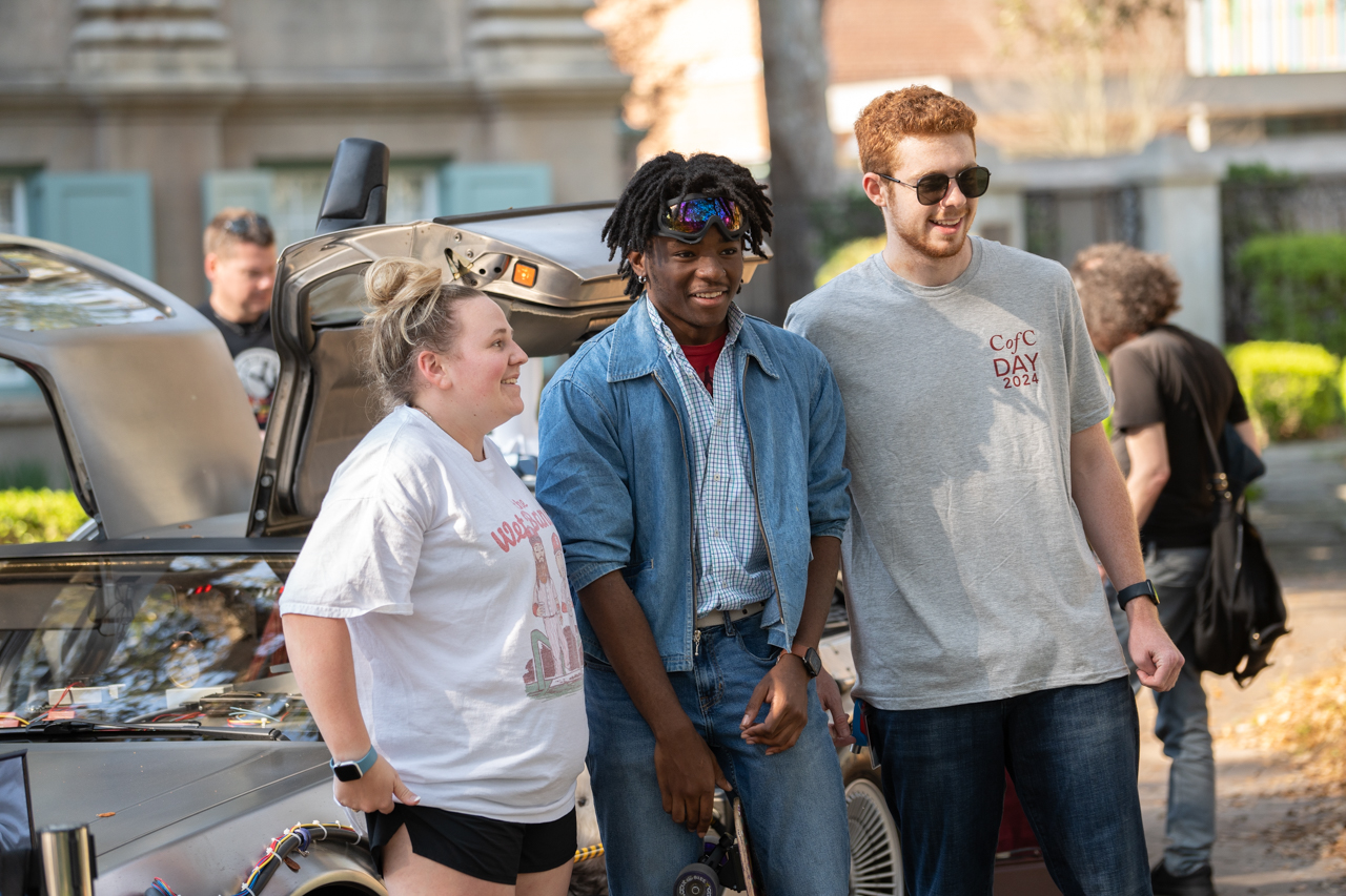 photos with the delorean car at CofC day 