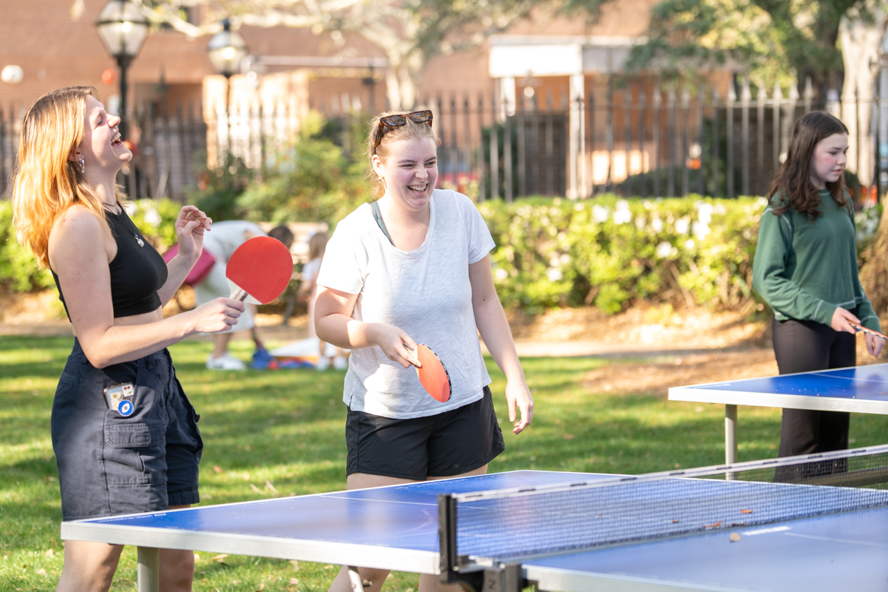 playing ping pong at CofC day