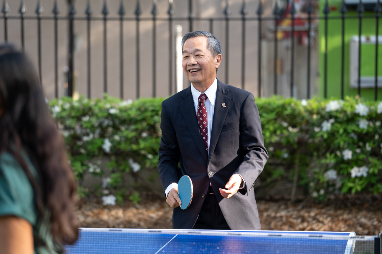 President Hsu playing ping pong 