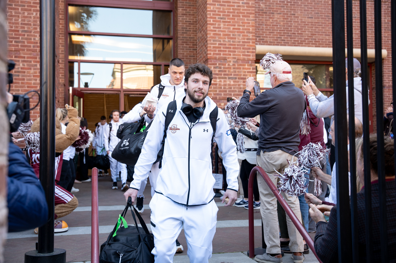 Fans outside of TD Arena to send off the College of Charleston's Mens Basketball team to NCAA playoff game 