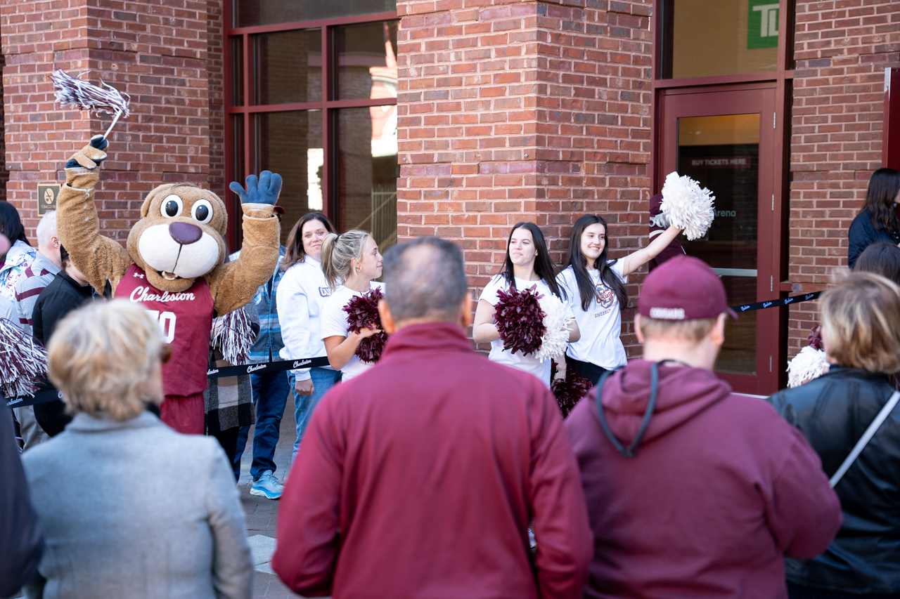 Fans outside of TD Arena to send off the College of Charleston's Mens Basketball team to NCAA playoff game