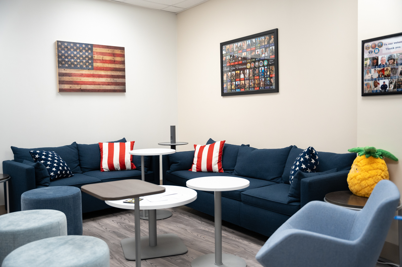comfy places to hang out in the newly renovated Veteran's lounge 