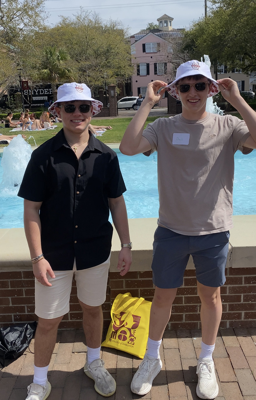 posing in bucket hats at Admitted Student Day