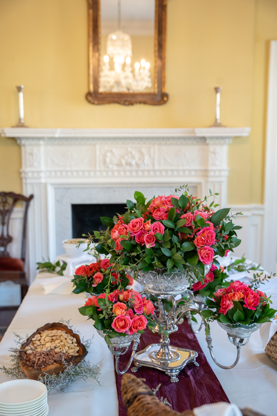 Flowers at the receptions for Chris Nessetta CEO of Hilton Worldwide at the Blacklock House Charleston 