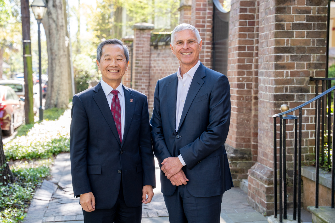 President Hsu Poses with Chris Nessetta CEO of Hilton Worldwide at the Blacklock House Charleston 
