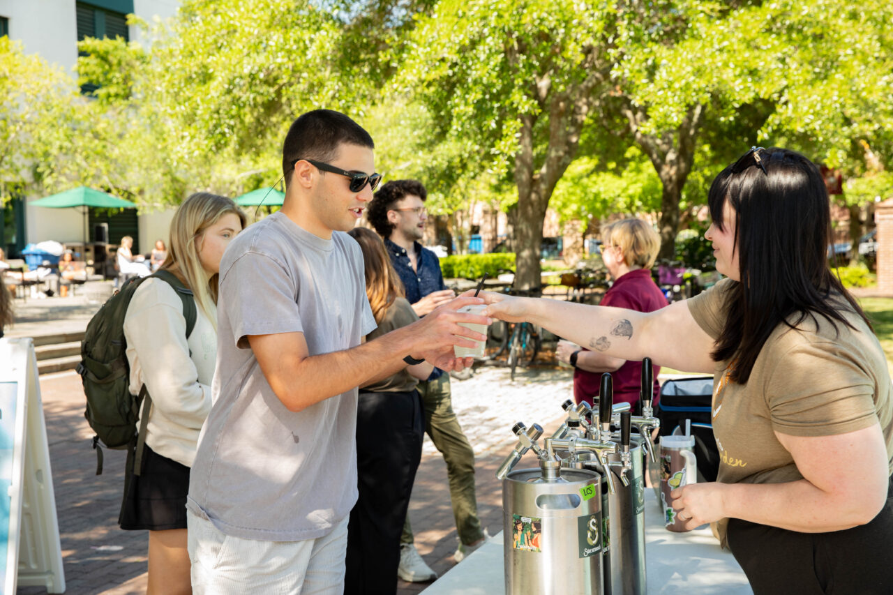 Students receive free specialty handcrafted soda at Soda Popup at Rivers Green.