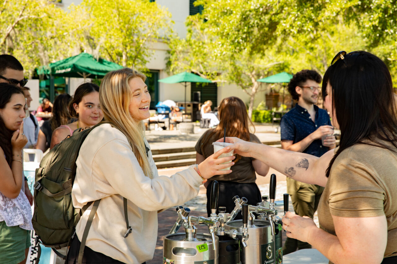 Students receive free specialty handcrafted soda at Soda Popup at Rivers Green.