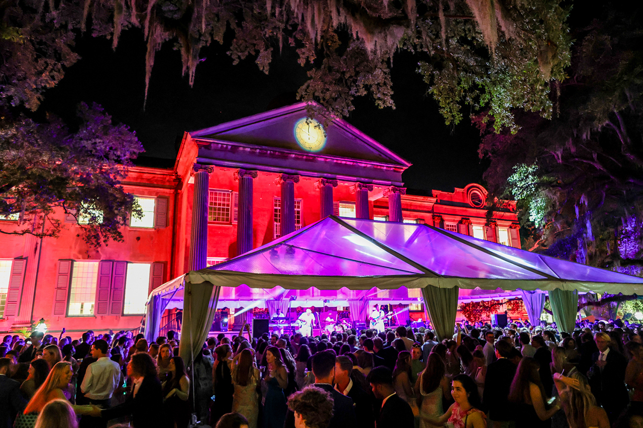 Randolph Hall lit up for the Charleston Affair 