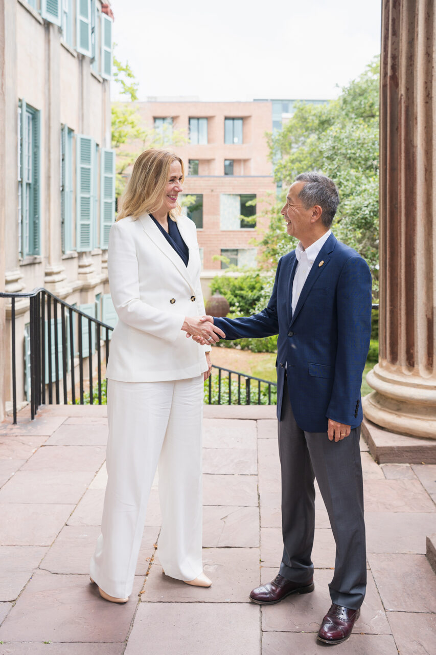 Kirsten Hillman, Ambassador of Canada to the US, shakes hands with President Hsu