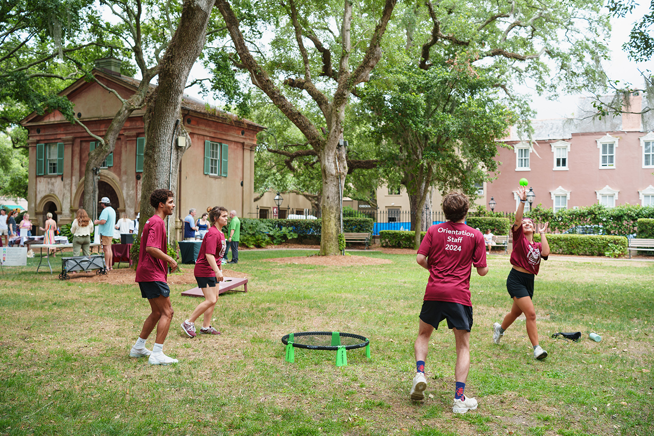 playing spike ball at New Student Orientation