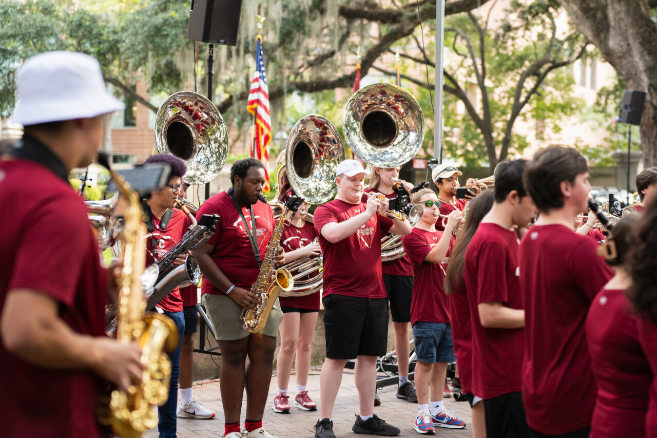 Students gather for convocation in the Cistern Yard