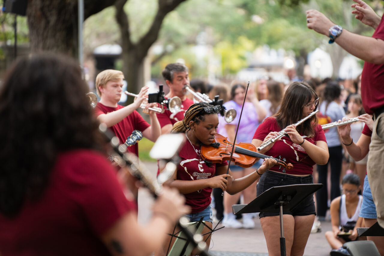 Students gather for convocation in the Cistern Yard