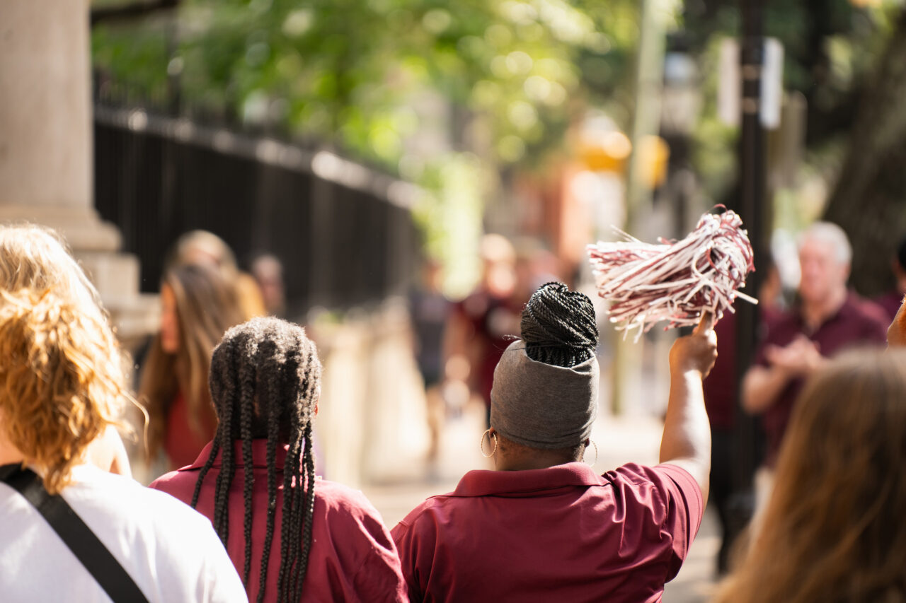 Students gather for convocation in the Cistern Yard 