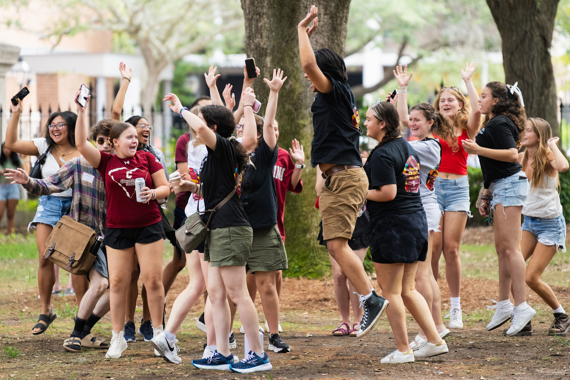 Students celebrate Maroon Mayhem in the Cistern Yard at College of Charleston.