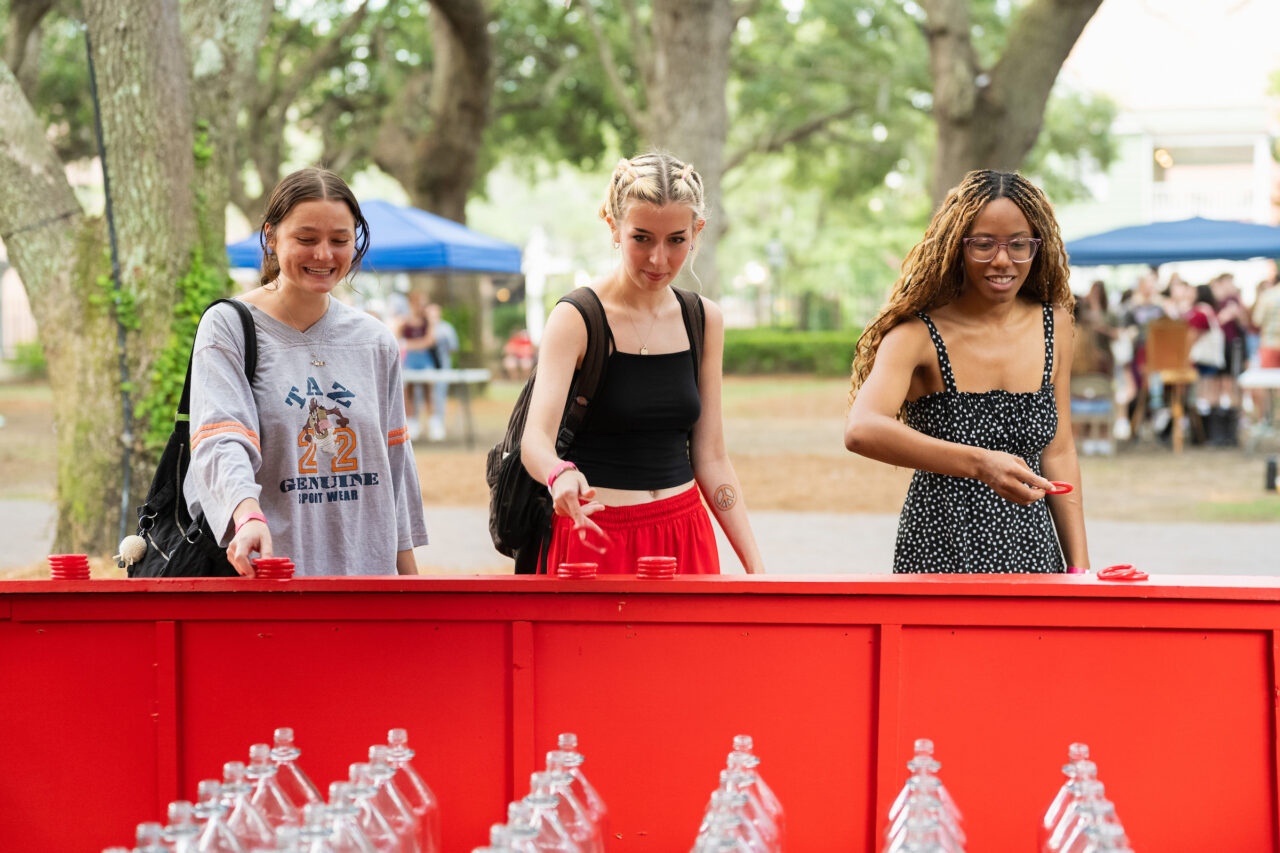 Students celebrate Maroon Mayhem in the Cistern Yard at College of Charleston.