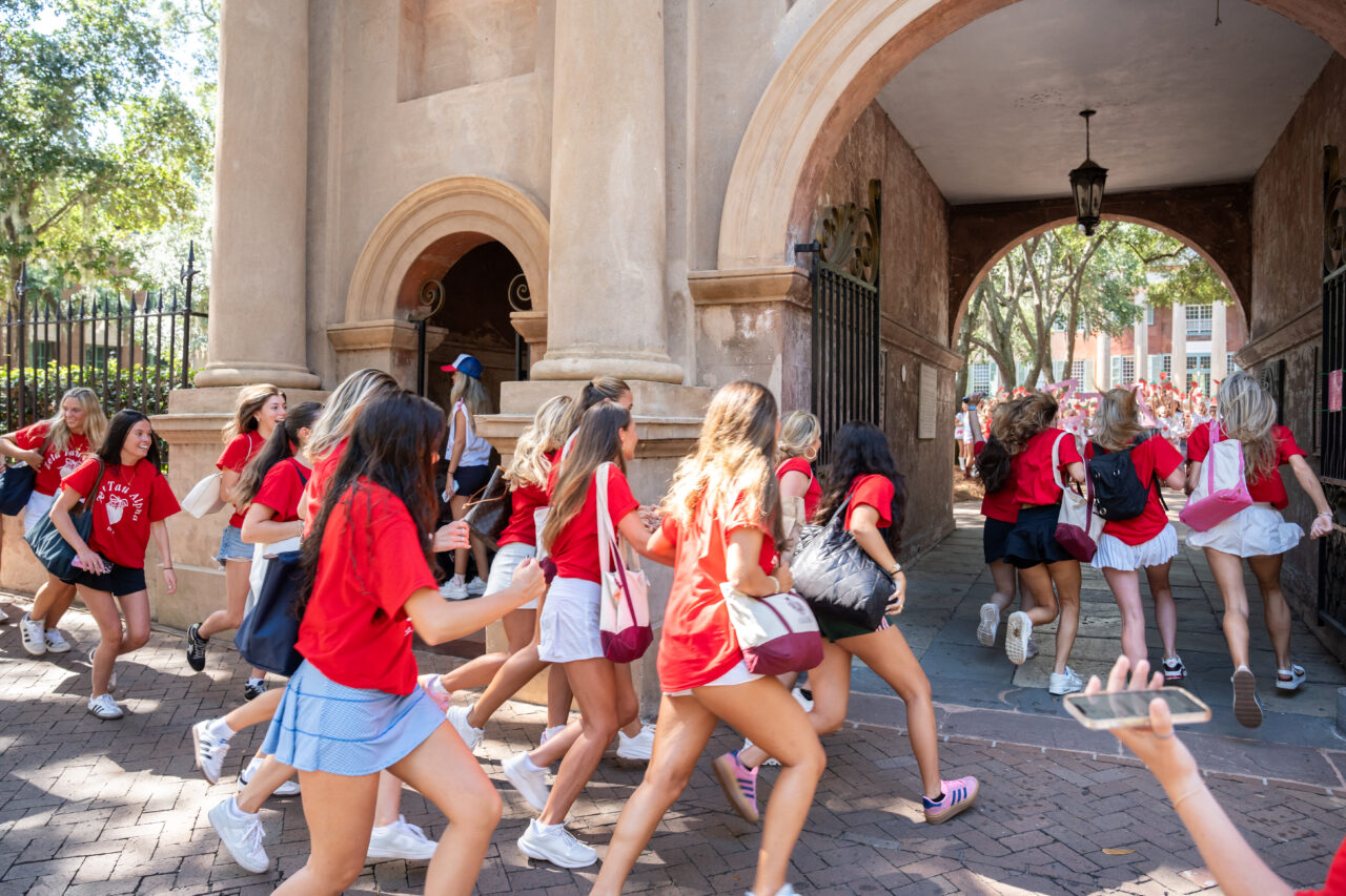 running through Porters lodge for Panhellenic Bid Day