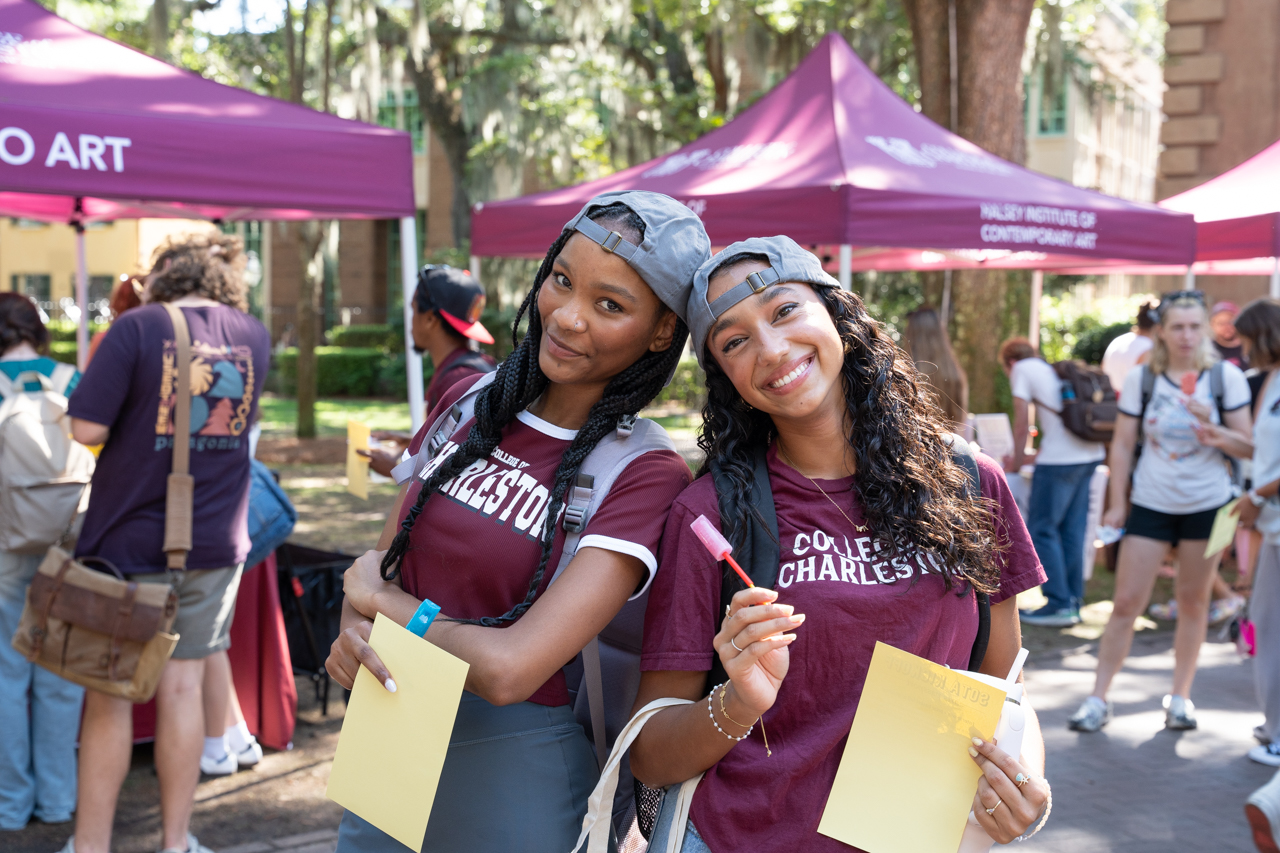 Posing for the camera at the School of the Arts Kickoff event in the Cistern Yard