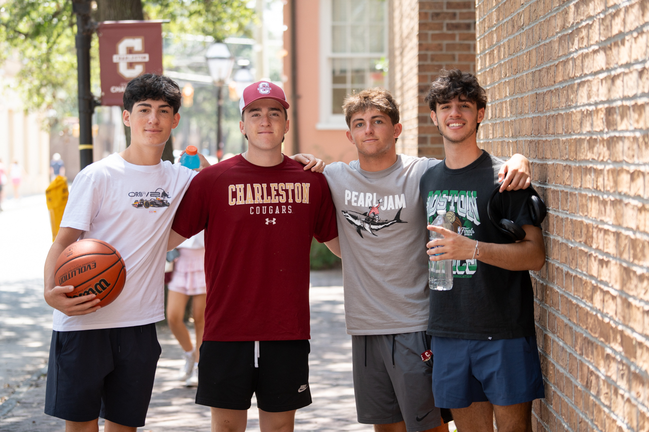 friends gather after they have moved to their residence halls at the College of Charleston 