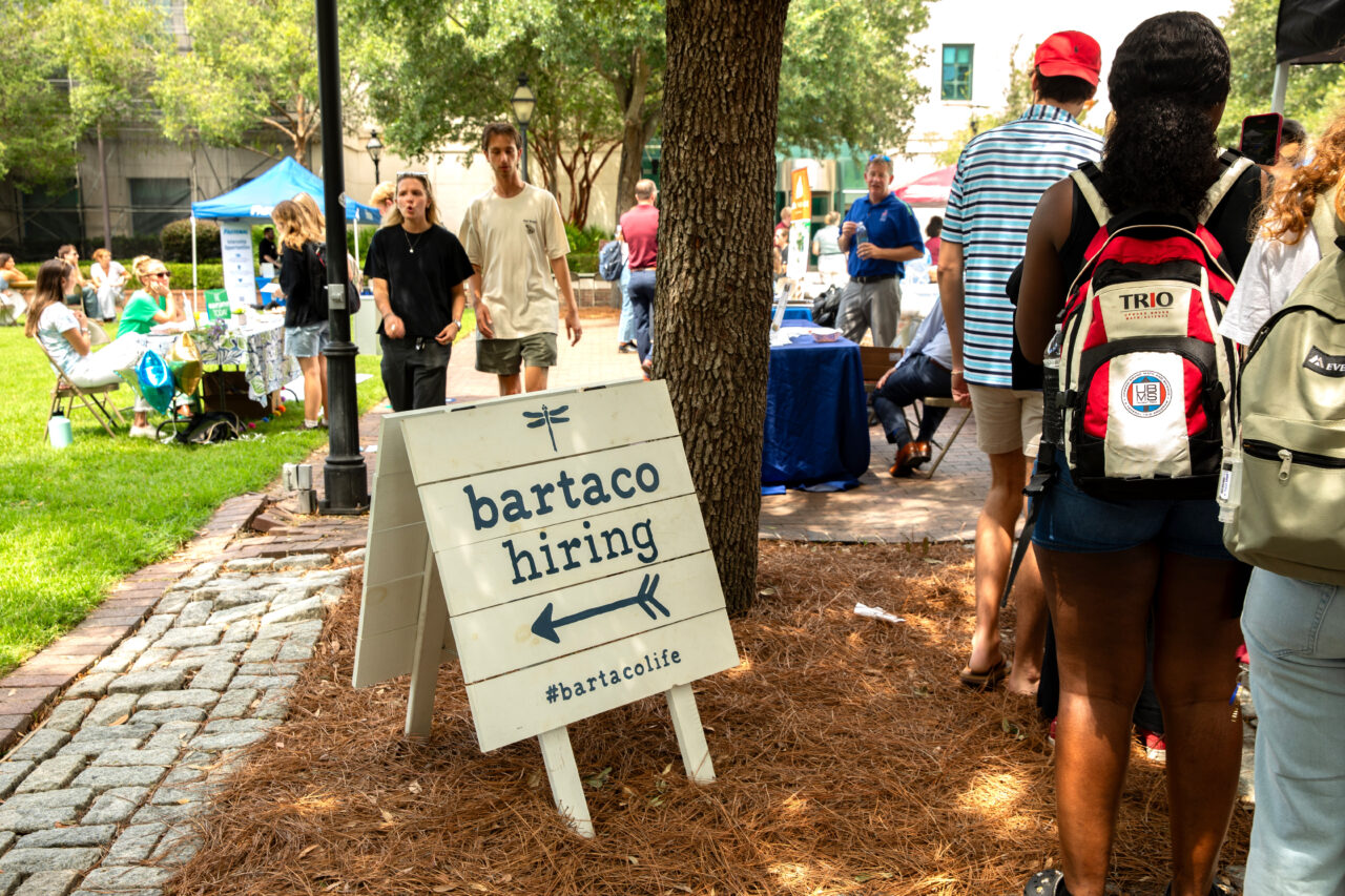 Local restaurant, Bartaco, provides free food for students while advertising their interest in hiring at Career Cookout.