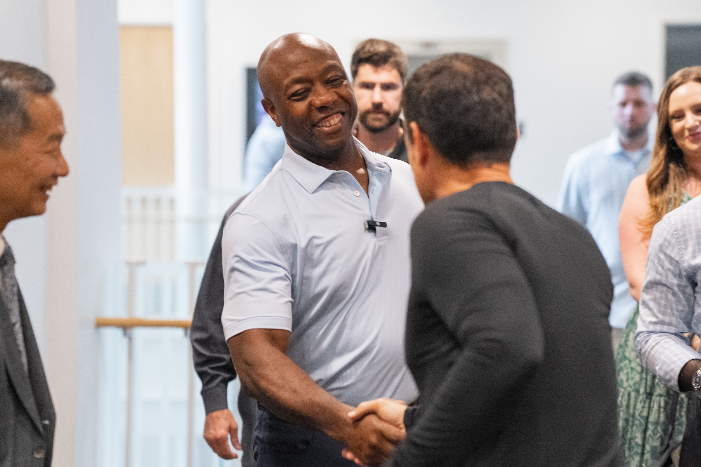 South Carolina senator Tim Scott visits Ben Navarro's intentionality class at College of Charleston.