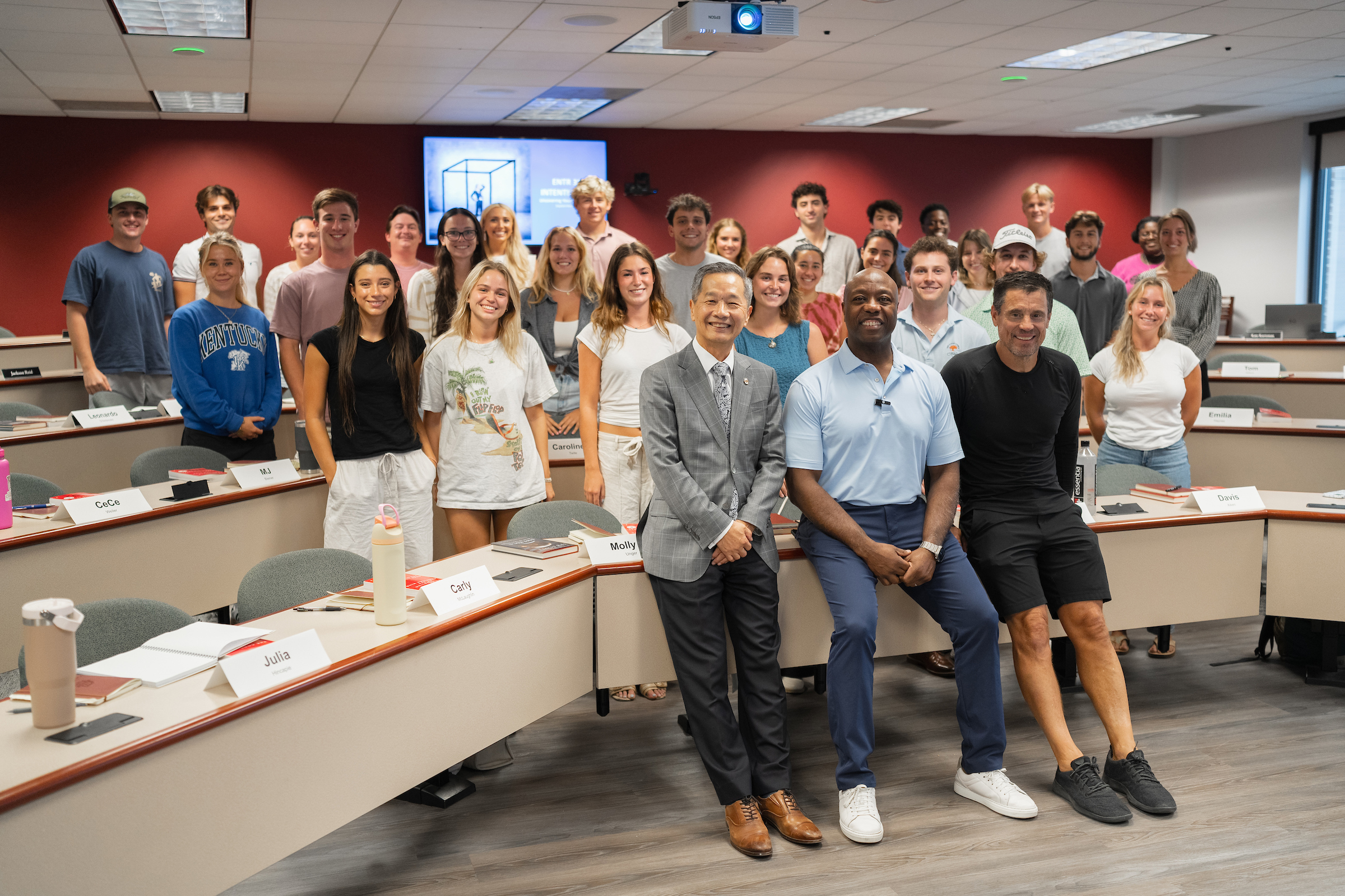 South Carolina senator Tim Scott visits Ben Navarro's intentionality class at College of Charleston.