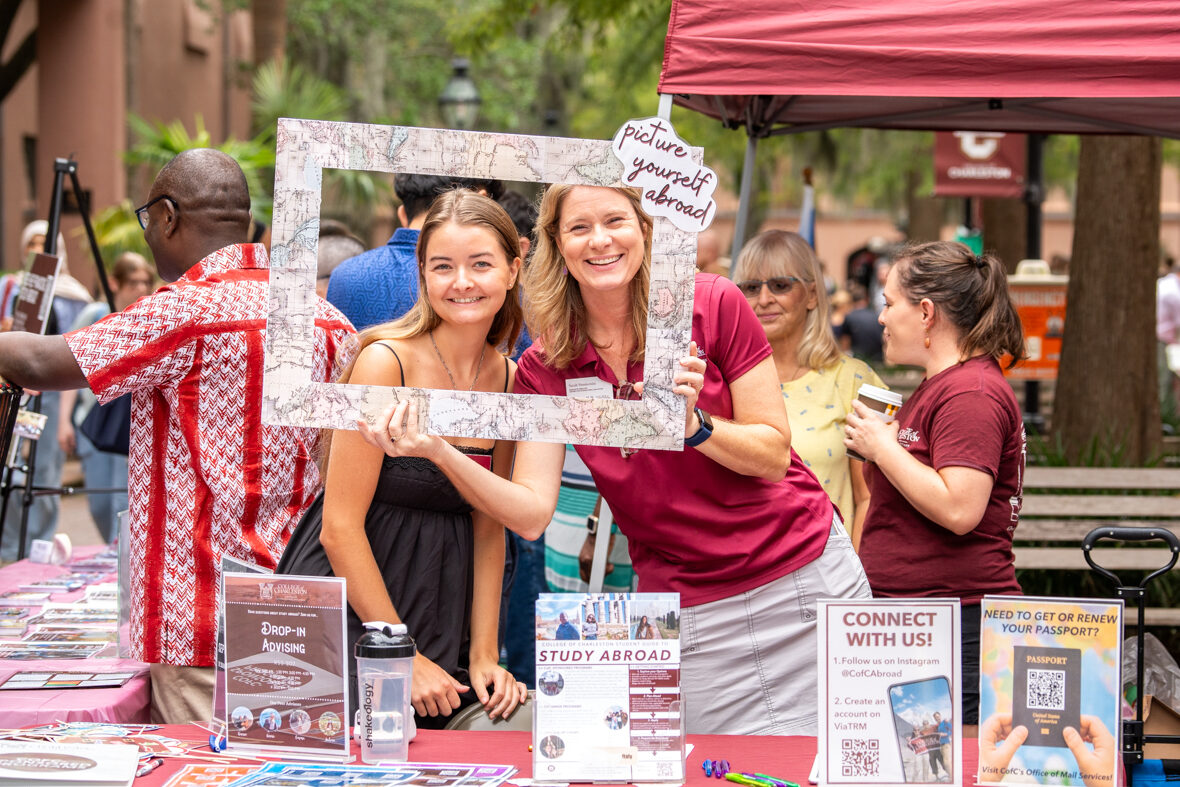 Posing for a photo at the Study Abroad Fair