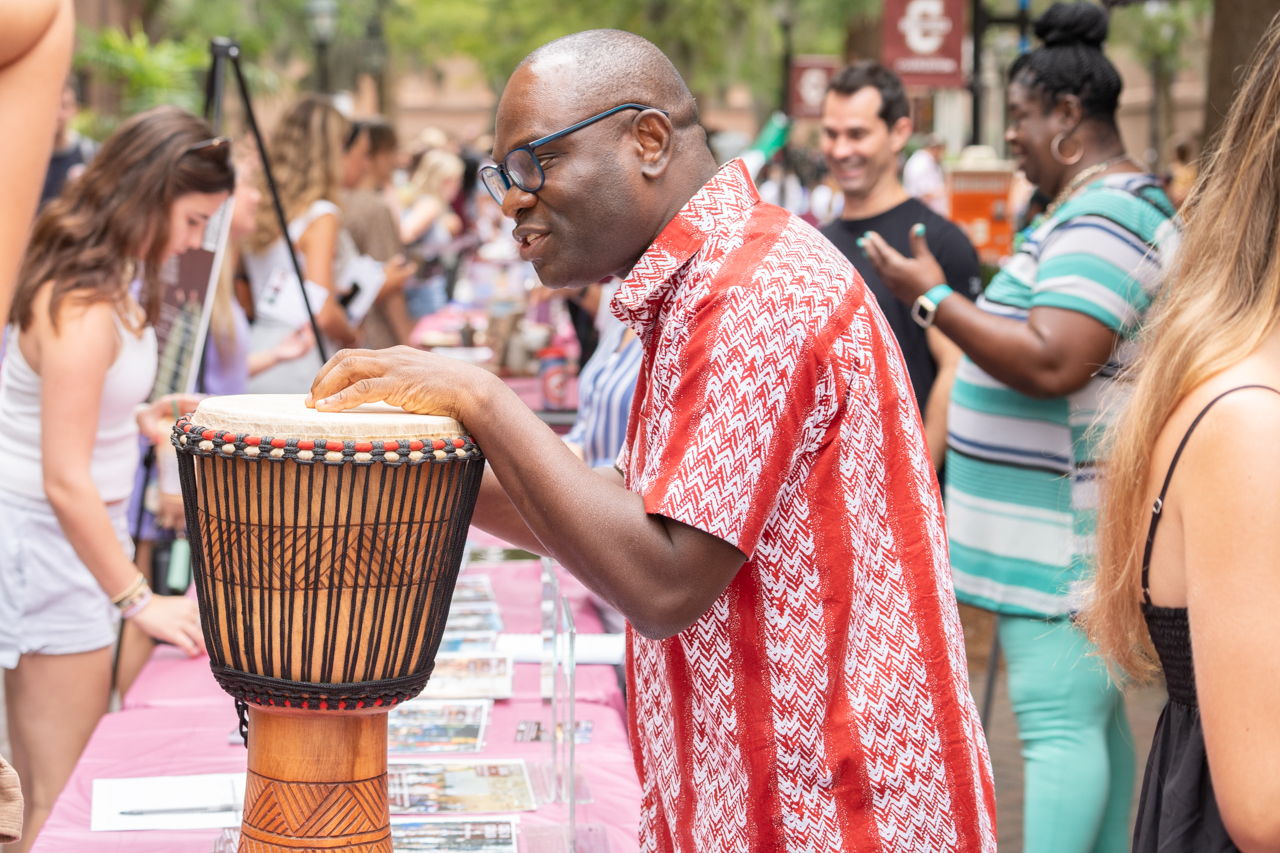 drumming at the Study Abroad Fair 