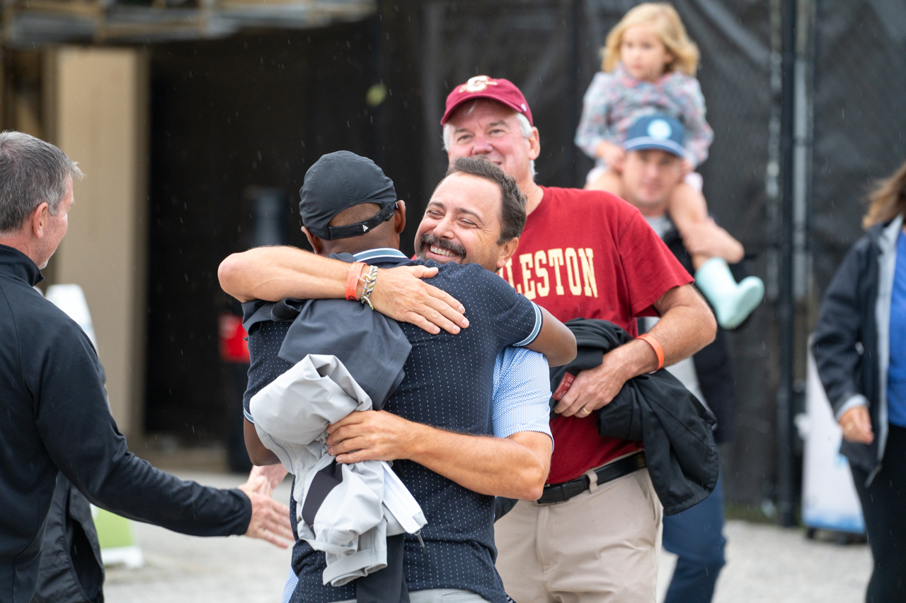 Lots of smiles and hugs as Friday night's soccer game celebrated the 50th anniversary of Men's soccer the College of Charleston