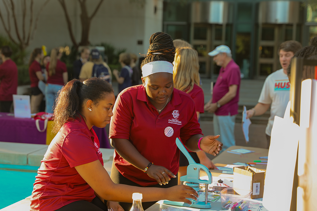 Students represent the Bonner Leaders Program at the Voter Regsitration Day at Rivers Green.