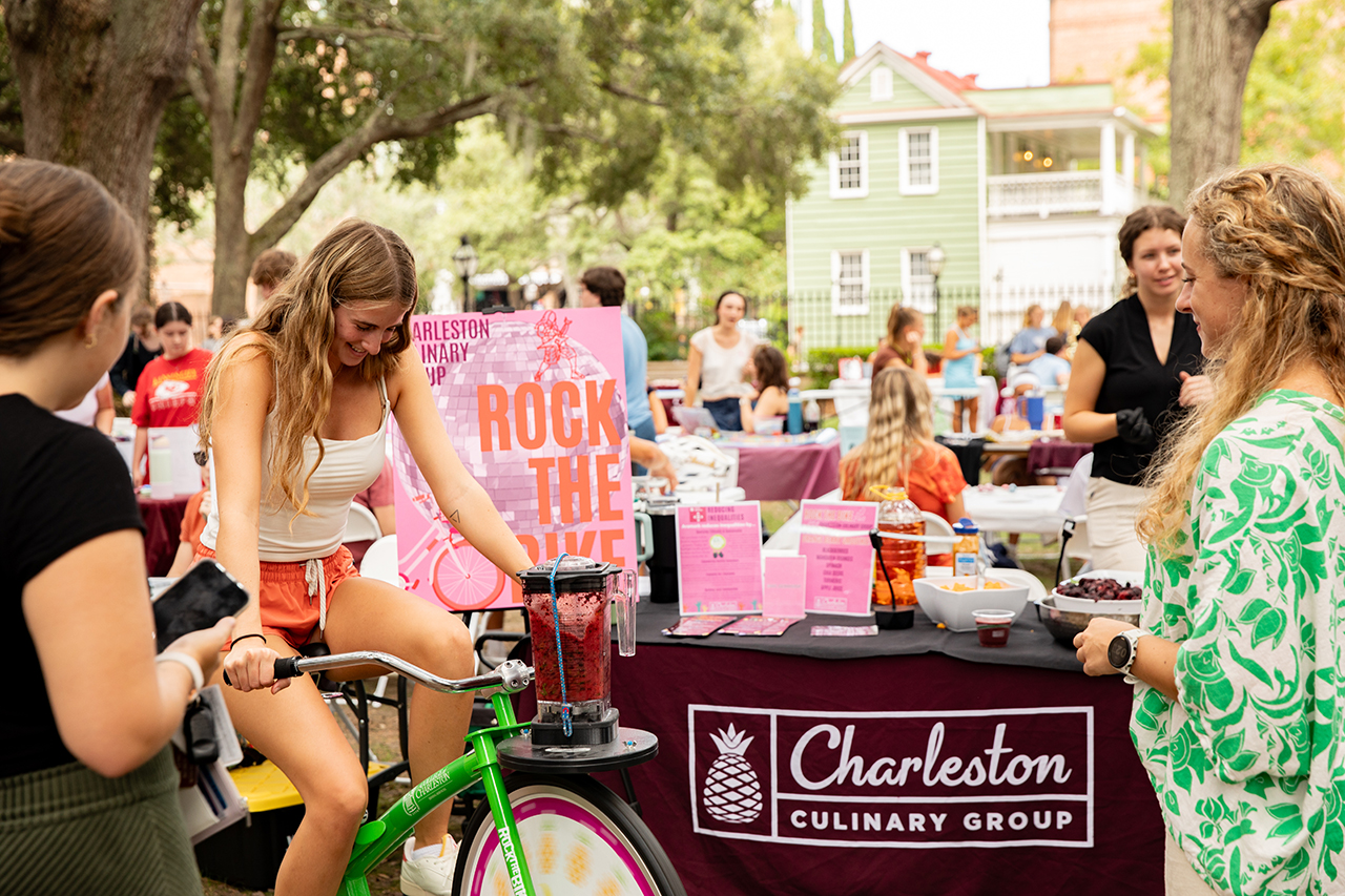 Student participates in Rock the Bike at the Charleston Culinary