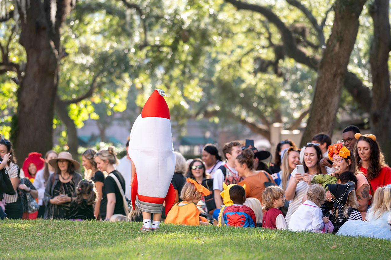 kid in rocket costume in the Cistern