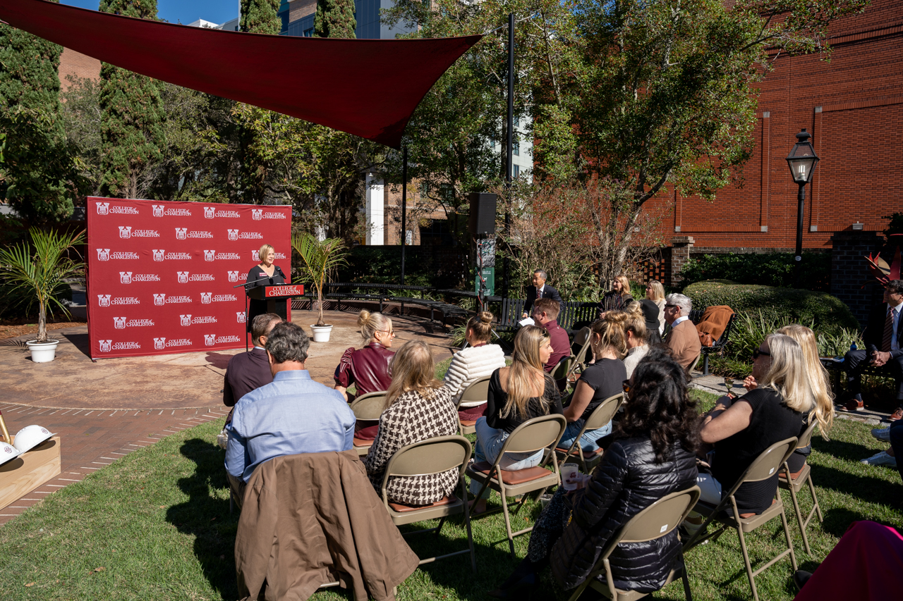 Alicia C. talks during Tuccio Center groundbreaking ceremony 