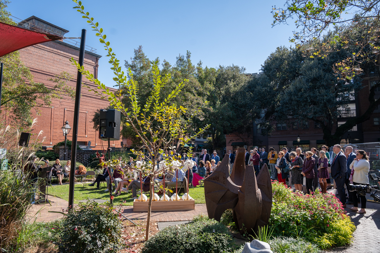 student talks to gathering for Tuccio Center groundbreaking ceremony 