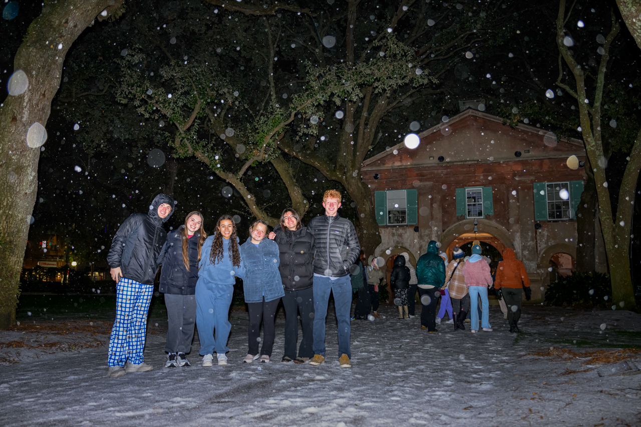 Students in the cistern yard