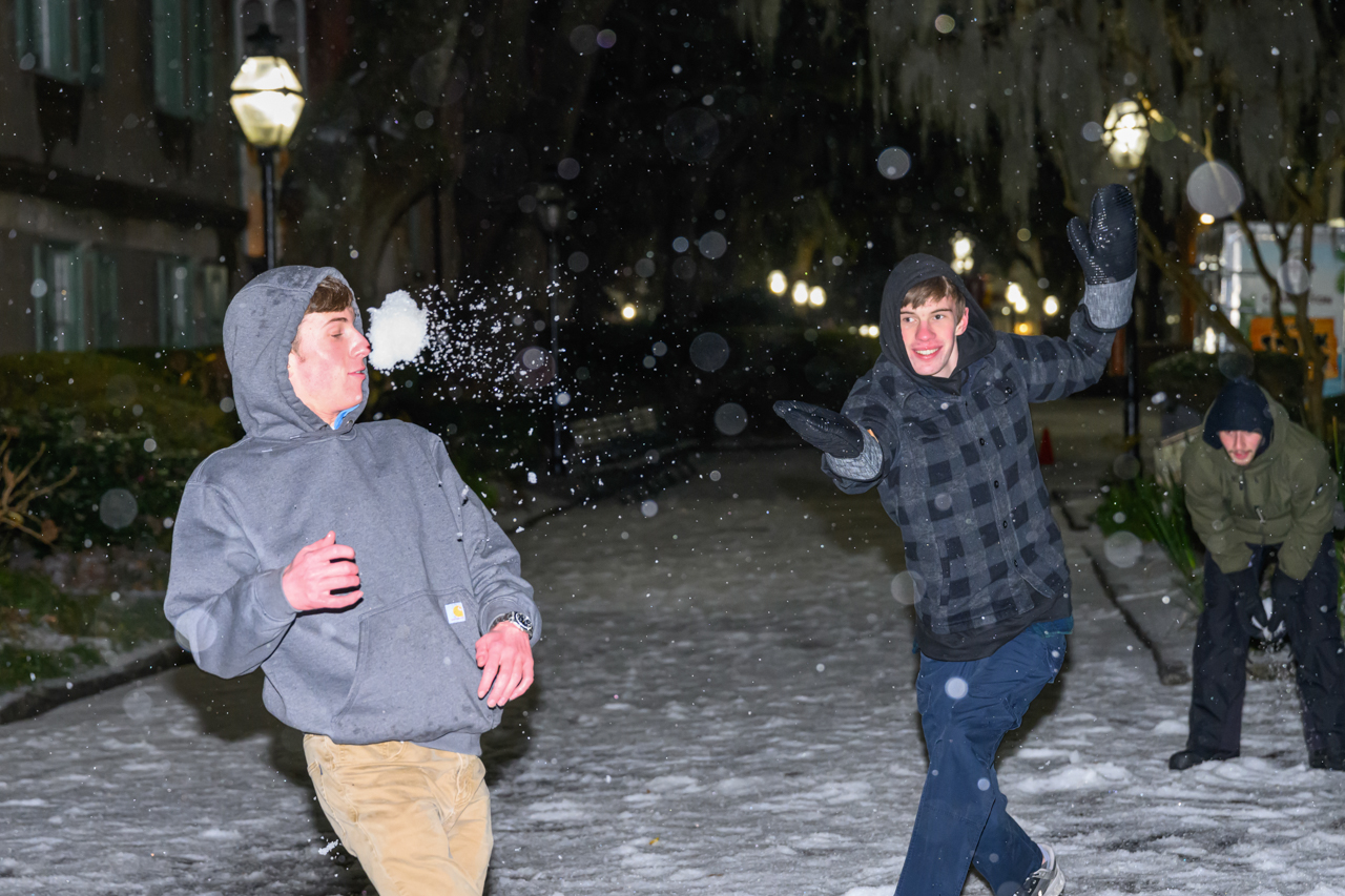 throwing snowballs in the Cistern Yard 