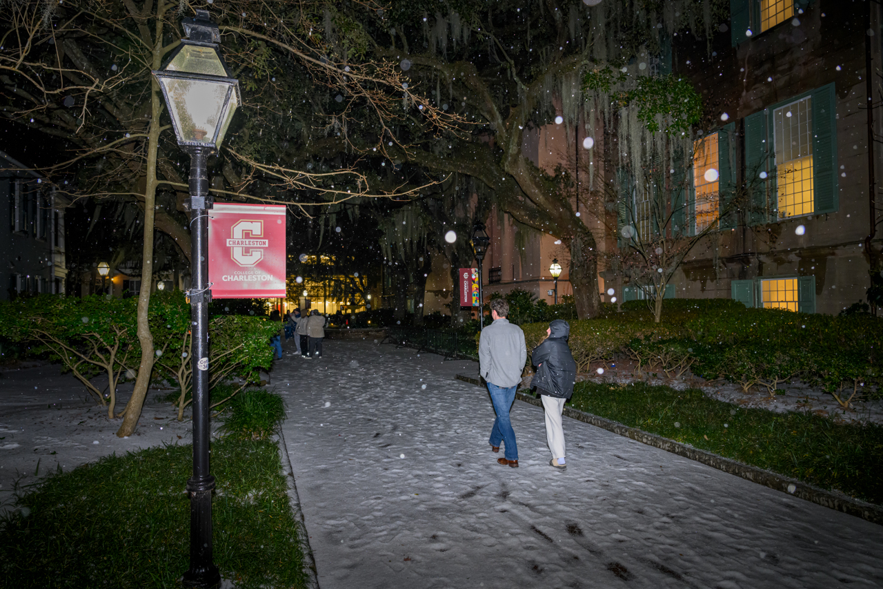 evening walk in the snow on campus