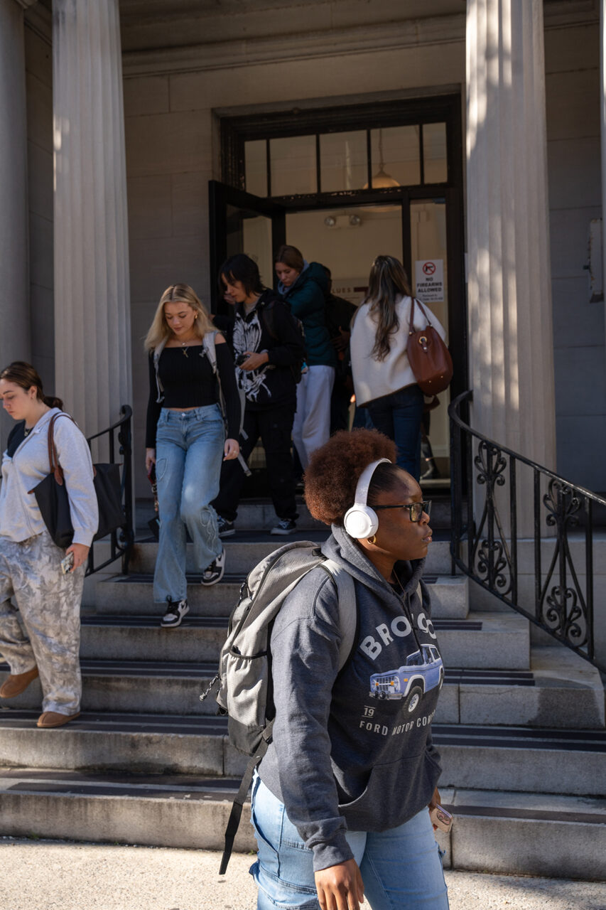 students walking out of class 