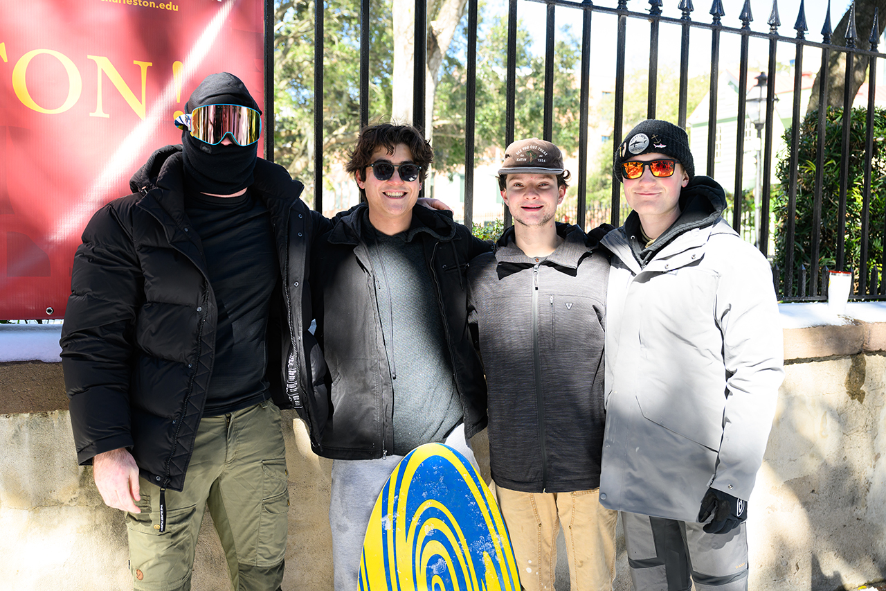 students enjoy a snow day at the College of Charleston 