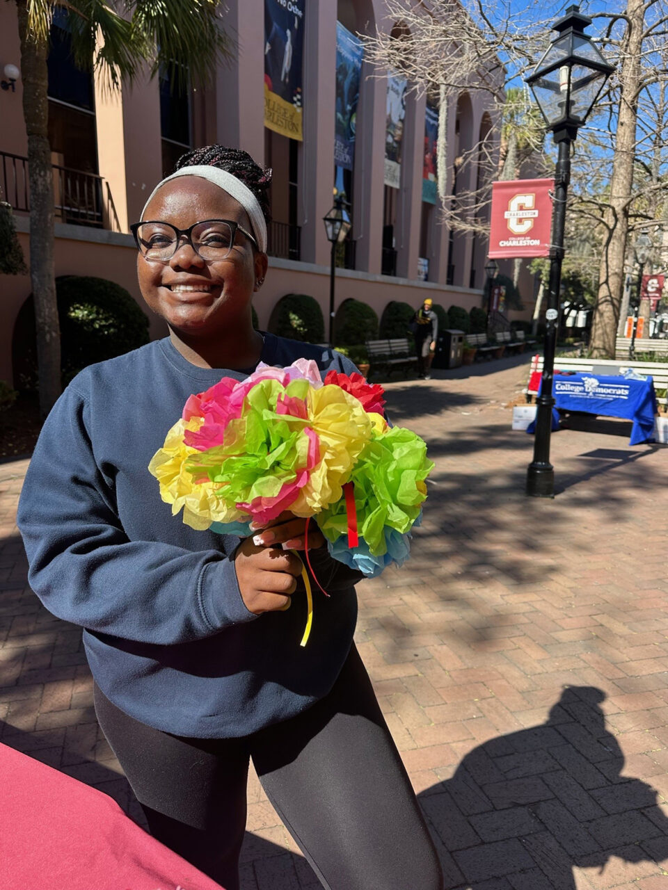 Students stopped by to make dozens of tissue flowers and assembled them into bouquets to share with Respite Care Charleston caregivers on National Caregivers Day