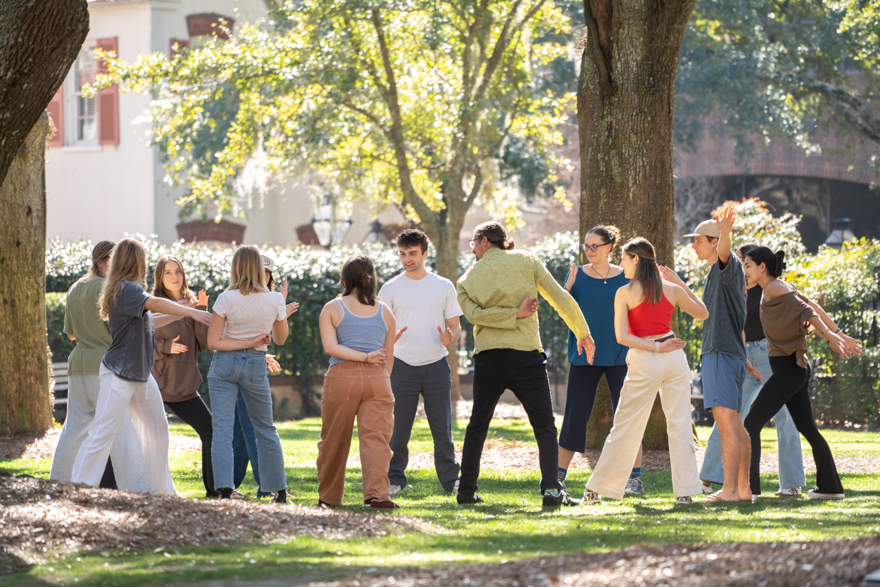 classrooms move outside in the cistern on a beautiful February day