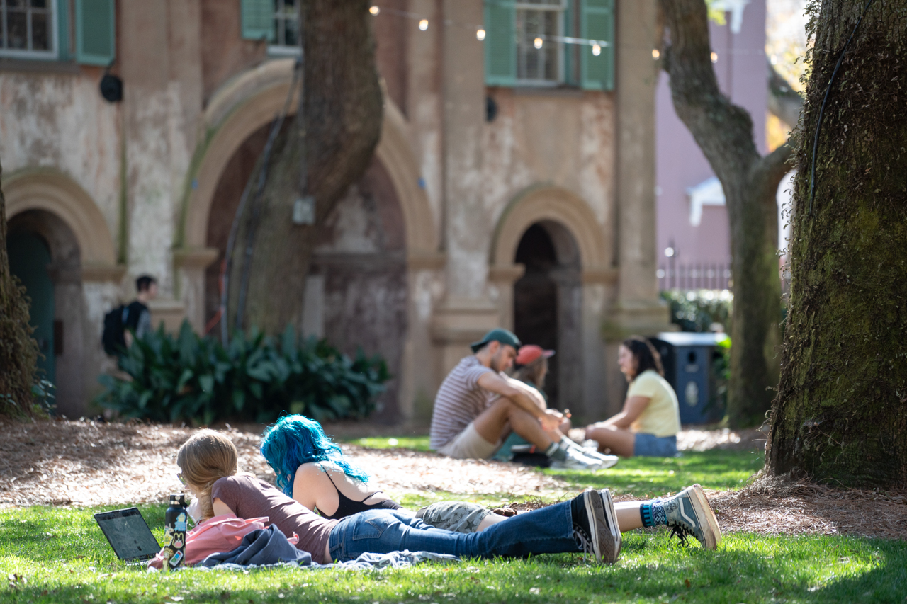 students soaked up the sun on campus 