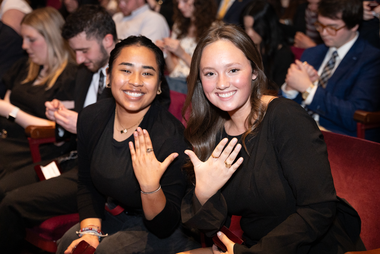 students receive rings before graduation at the Sottile Theatre  