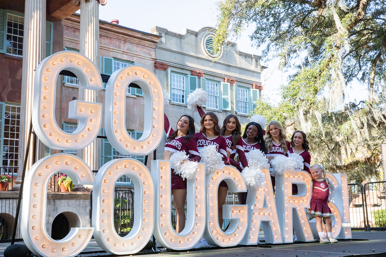 CofC's Cheer Team makes a special appearance at the Cougar Tailgate Party in the Cistern.