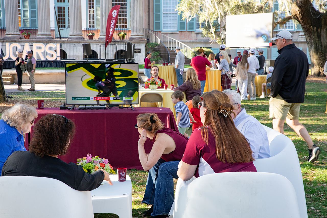 Guests of the Cougar Tailgate Party enjoy the food and atmosphere of the tailgate in the Cistern before the final Men's Basketball game of the 2025 season.