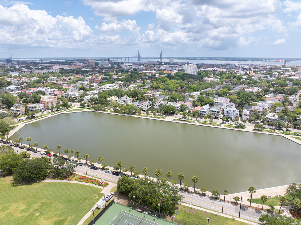 Colonial Lake from above in downtown Charleston