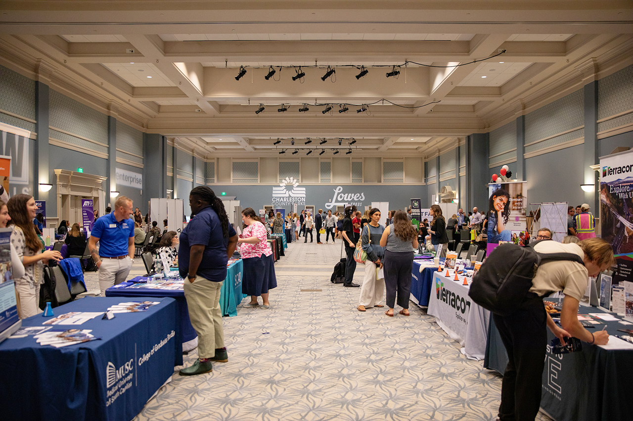 Students were invited to the Gaillard Center to explore a variety of professional fields and talk to their respective representatives from each organization/company. This event was put on by CofC's Career Center.