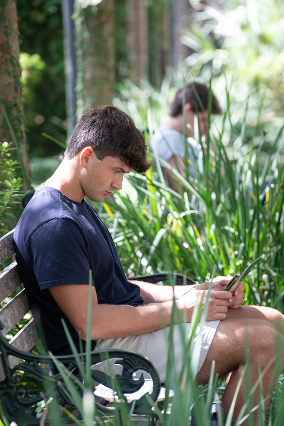 Reading on a bench